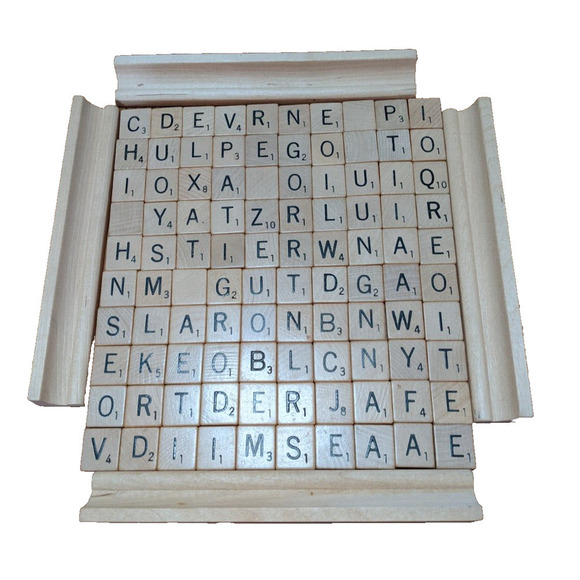 Vintage 1948-1953 SCRABBLE Game Selchow Righter 100 wood tiles 4 stands READ - Picture 3 of 6
